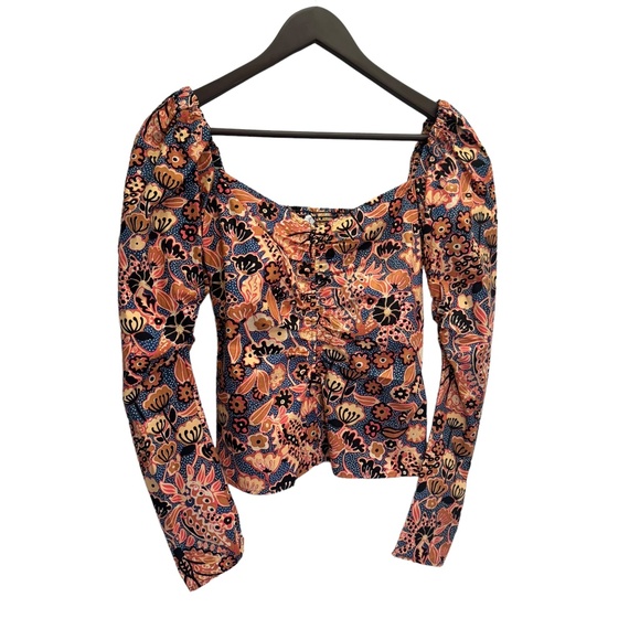 A.L.C. Chandler Floral Cotton Sweethear Top Dark Navy/Chestnut Size 4 - Picture 2 of 11